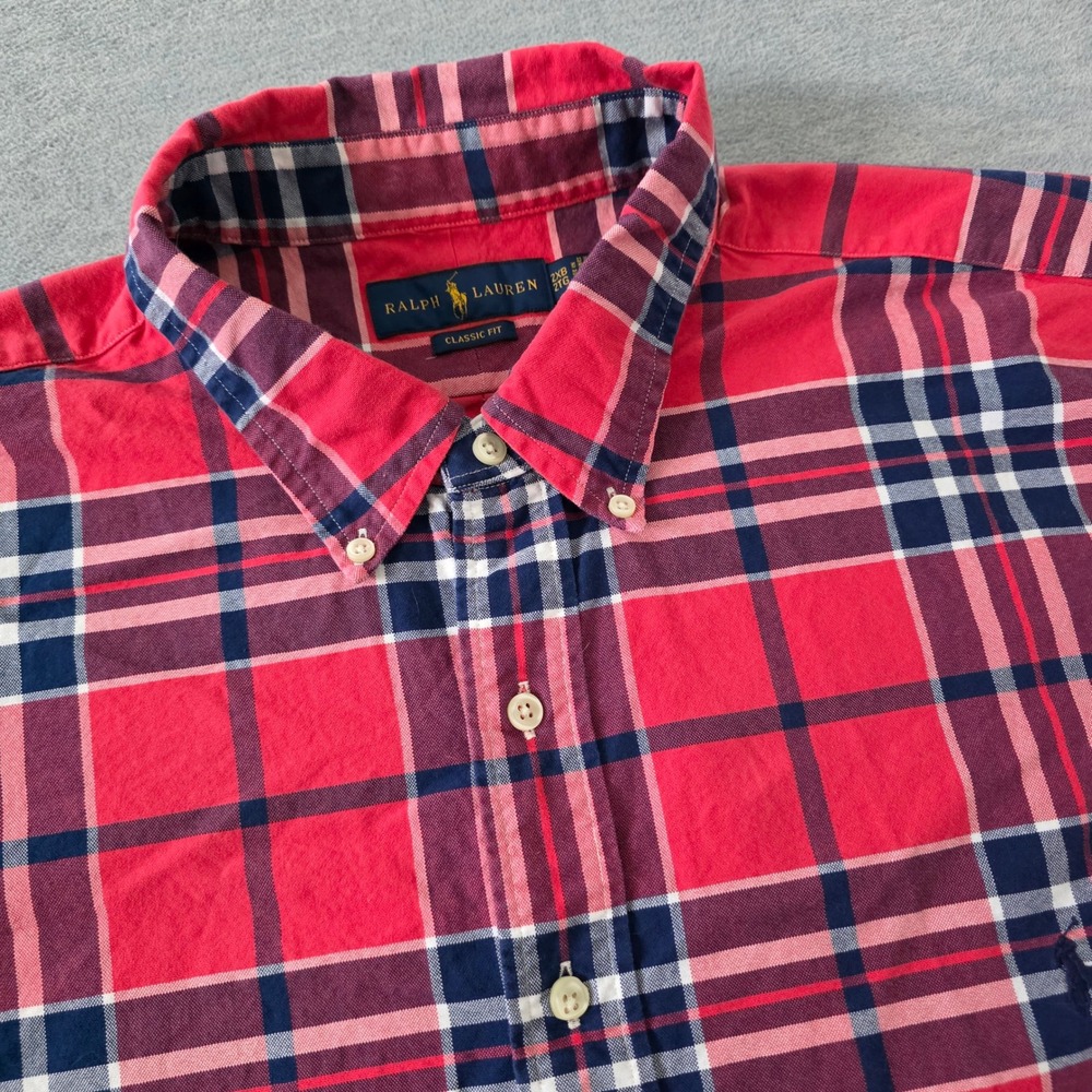 Ralph Lauren Mens Classic Fit Red Plaid Short Sleeve Button Down Shirt 2XB